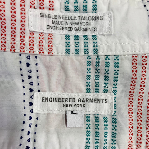 ENGINEERED GARMENTS Size L White Multi Color Stripe Cotton Long Sleeve Shirt