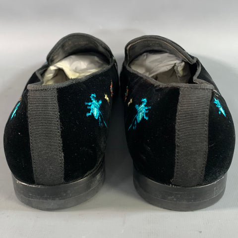 PAUL SMITH Size 11 Black Multi Color Embroidery Velvet Slip On Loafers