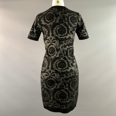 VERSACE 2024 Size 0 Black Grey Viscose Blend Baroque Crew Neck Cocktail Dress