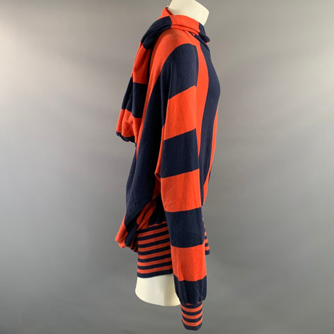 BERNHARD WILLHELM Size M Red Navy Stripe Cotton Hoodie Sweatshirt