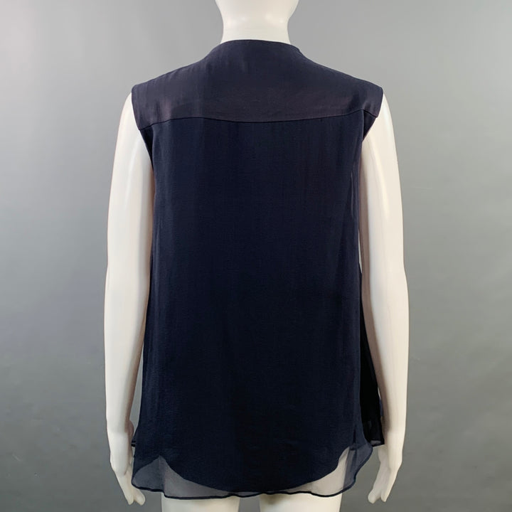 BRUNELLO CUCINELLI Size S Navy Black Chiffon Two Tone Monili Beading V-Neck Blouse