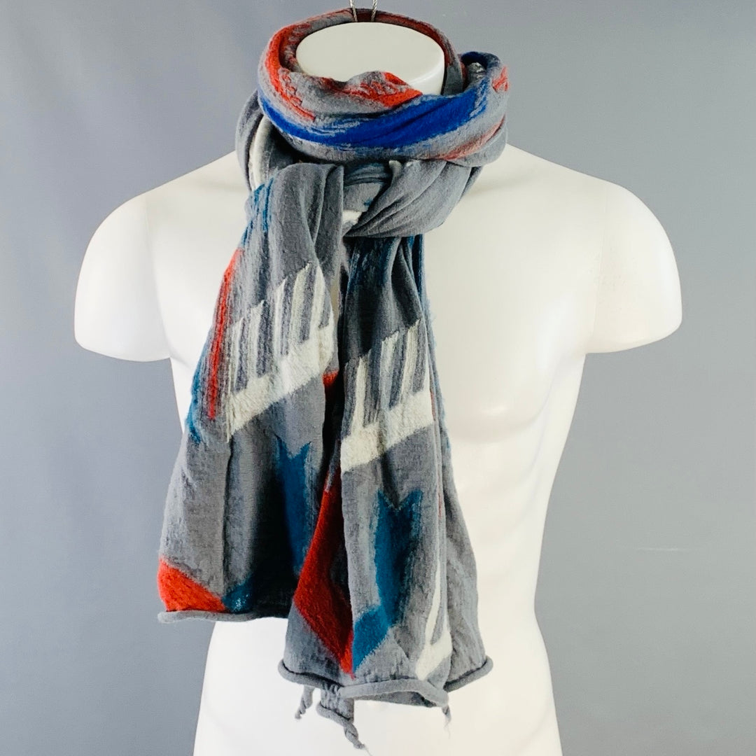 KAPITAL Grey Blue Orange Abstract Oversized Wool Scarf