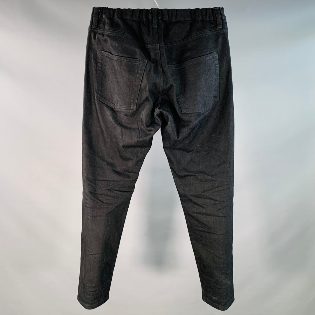 QUADRO Size S Black Cotton Twill Elastic Waistband Tapered Jeans