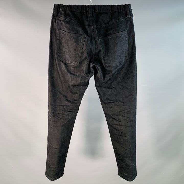 QUADRO Size S Black Cotton Twill Elastic Waistband Tapered Jeans