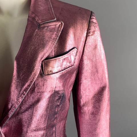 TOM FORD Size XS Pink Denim Metallic Peak Lapel Jacket Indoor Blazer