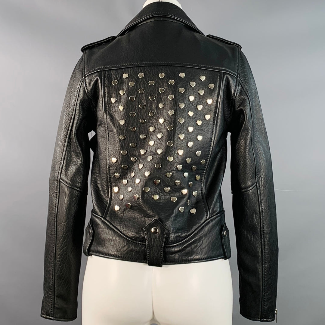 UNDERSTATED LEATHER Size S Black Silver Hearts Studded Leather Biker Jacket
