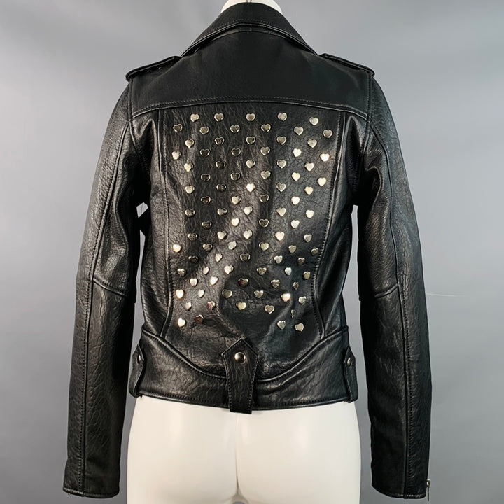 UNDERSTATED LEATHER Size S Black Silver Hearts Studded Leather Biker Jacket