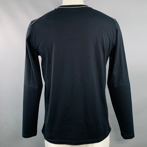 JIL SANDER Size XL Black White Jersey Contrast Trim Crew Neck Pullover