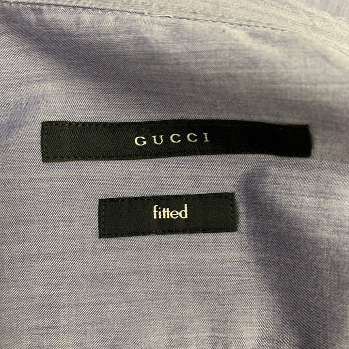 GUCCI Size L Blue Grey Fitted Button Up Long Sleeve Shirt