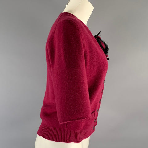 MARC JACOBS Size S Black Burgundy Cashmere Blend Short Cardigan Womens