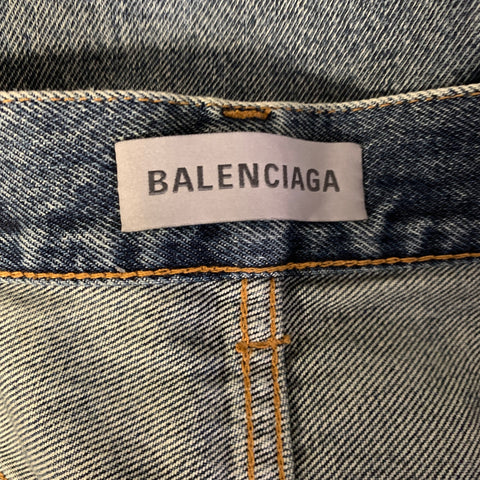 BALENCIAGA Size 26 Blue Polyester Cotton Wide Leg Jeans