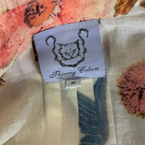 THIERRY COLSON Size M White Peach Cotton Floral Blouse
