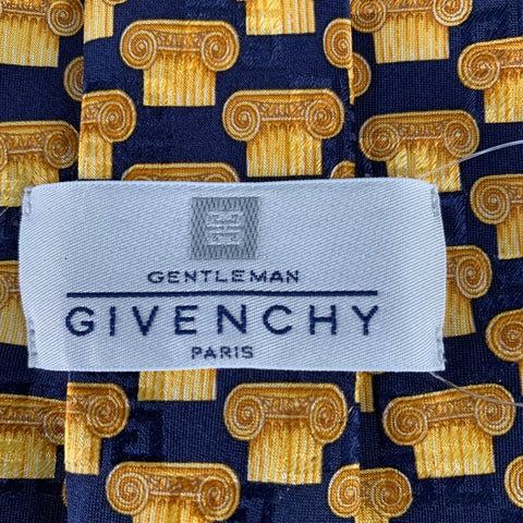 GIVENCHY Navy Gold Greek Columns Architecture Silk Tie