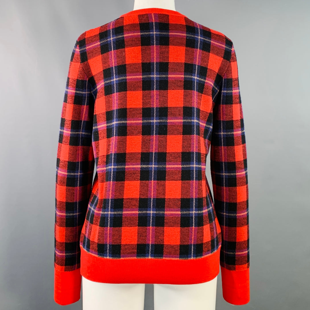 EQUIPMENT Size S Red Black Blue Wool Blend Plaid Crew Neck Pullover