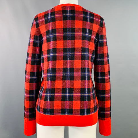 EQUIPMENT Size S Red Black Blue Wool Blend Plaid Crew Neck Pullover