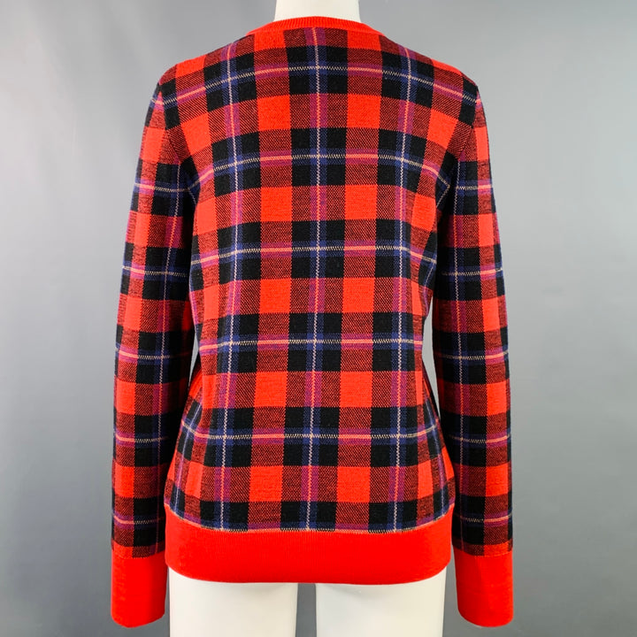 EQUIPMENT Size S Red Black Blue Wool Blend Plaid Crew Neck Pullover