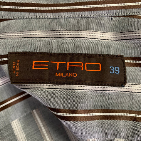 ETRO Size M Grey Stripe Cotton Button Up Long Sleeve Shirt
