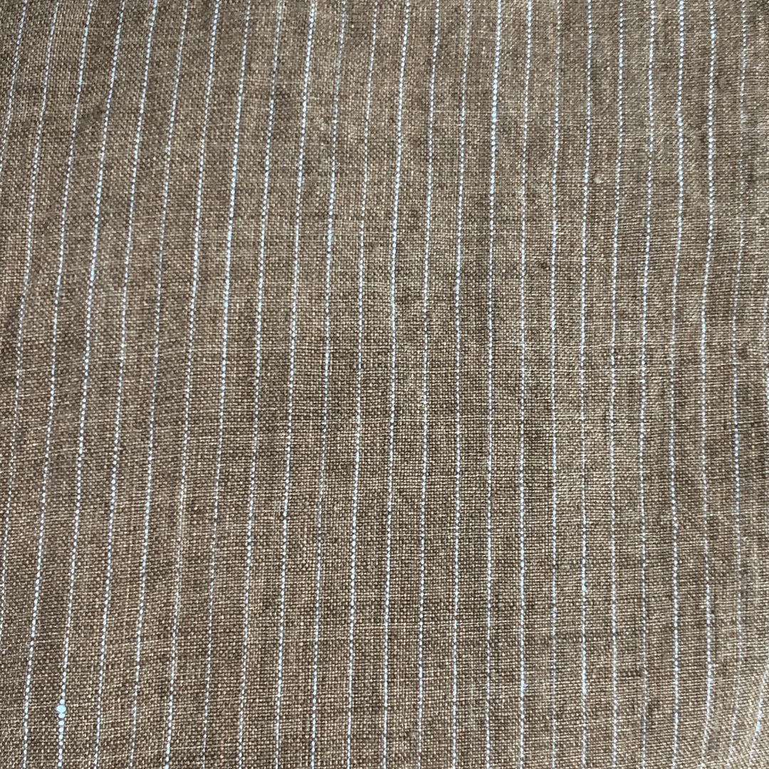 FRANK LEDER Size S Brown White Stripe Linen Spread Collar Long Sleeve Shirt