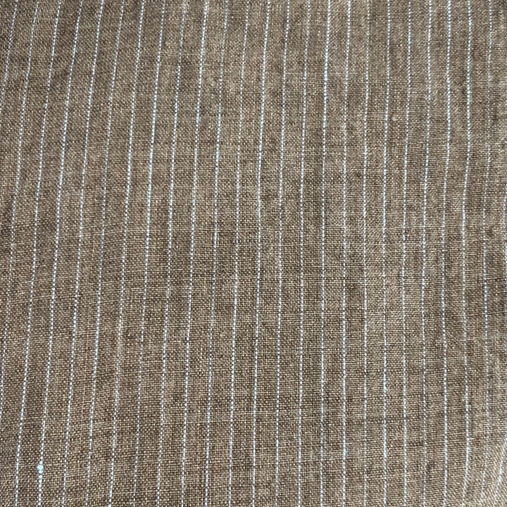 FRANK LEDER Size S Brown White Stripe Linen Spread Collar Long Sleeve Shirt