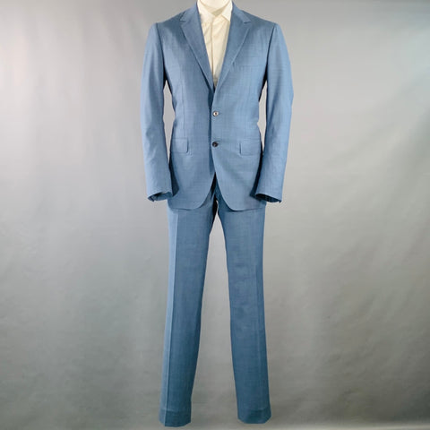 Costume Sartorio taille 44 régulier en laine bleue avec revers cranté
