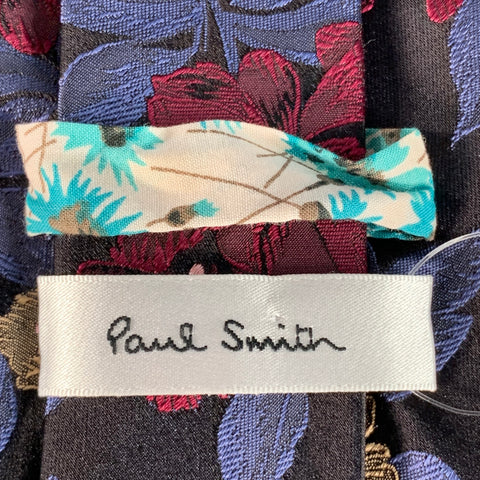 PAUL SMITH Black Blue Red Floral Silk Jacquard Tie