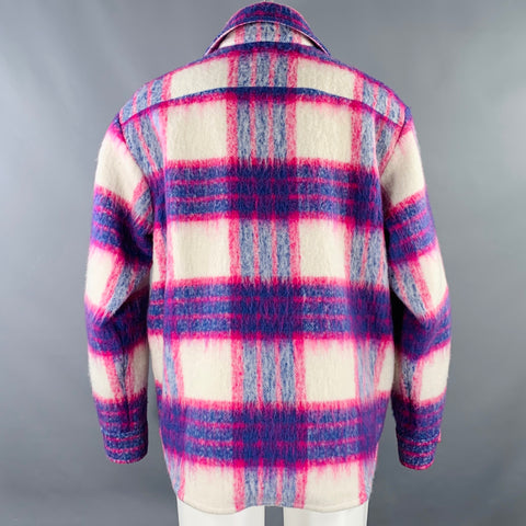 DUOltd Size M Blue Pink Cream Checkered Wool Blend Shirt Jacket