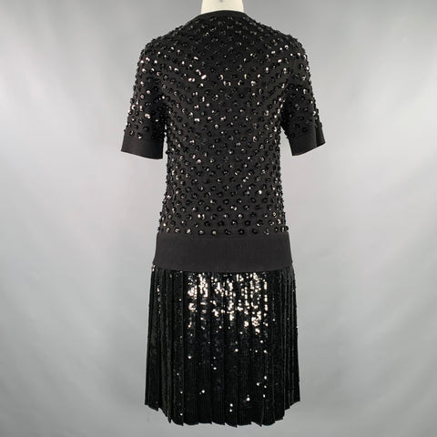 ROBE plissée MICHAEL KORS COLLECTION en laine mérinos noire et sequins, taille S