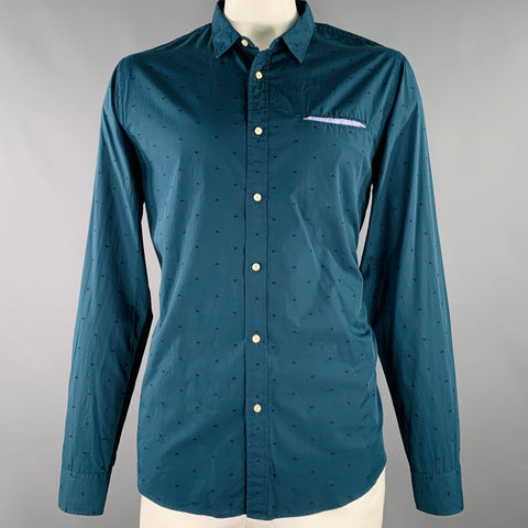 SCOTCH AND SODA Size XXL Blue Black Triangle Cotton One Pocket Long Sleeve Shirt