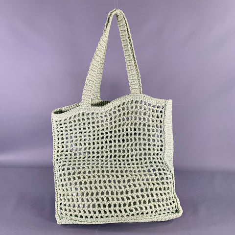 Sac fourre-tout PRADA en raphia crocheté vert menthe