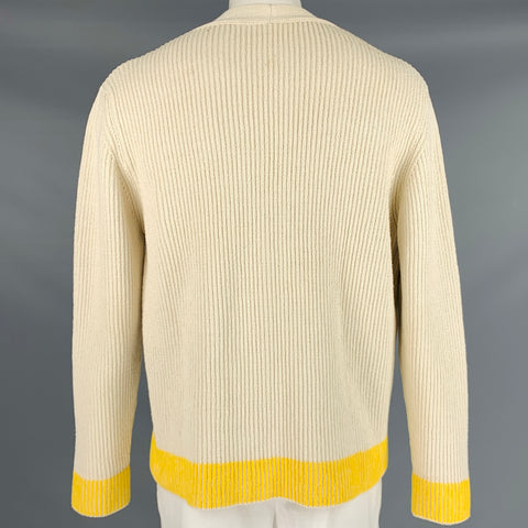 JACQUEMUS Taille XL Cardigan surdimensionné en mélange de coton côtelé jaune crème