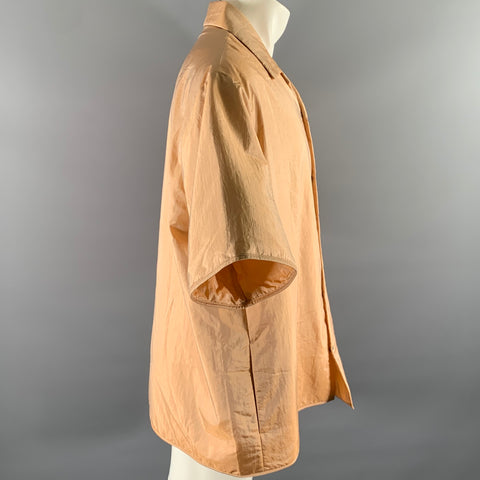 JIL SANDER Size XL Pink Peach Polyamide Silk Camp Short Sleeve Shirt