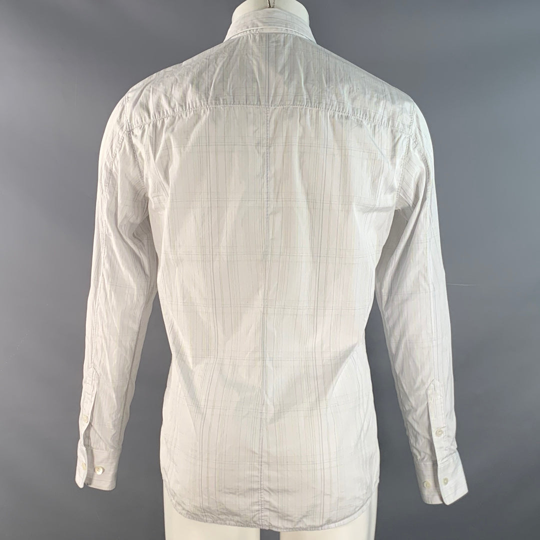 HELMUT LANG Size M White Green Plaid Cotton Pointed Collar Long Sleeve Shirt