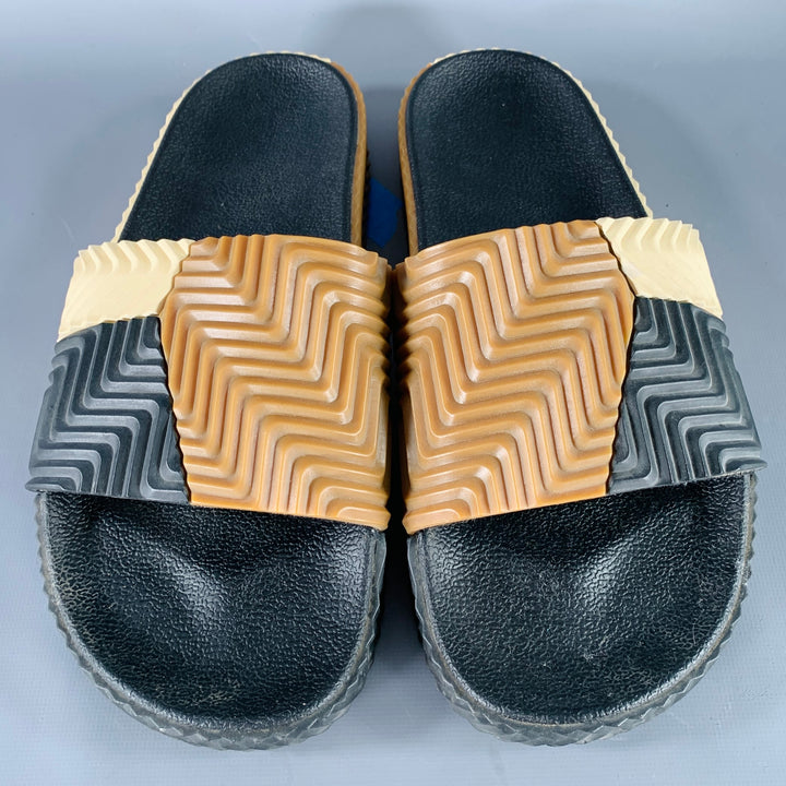 ALEXANDER WANG Size 10 Adilette Black Brown Beige Color Block Rubber Slide Sandals