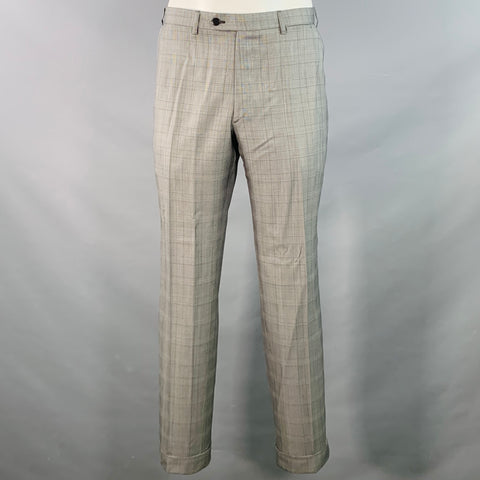BRIONI Size 42 Regular Grey Black Glenplaid Wool Silk Blend Peak Lapel Suit
