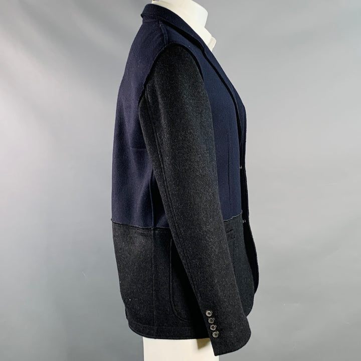 LANVIN Size 40 Navy Black Two Toned Wool Blend Snaps Sport Coat