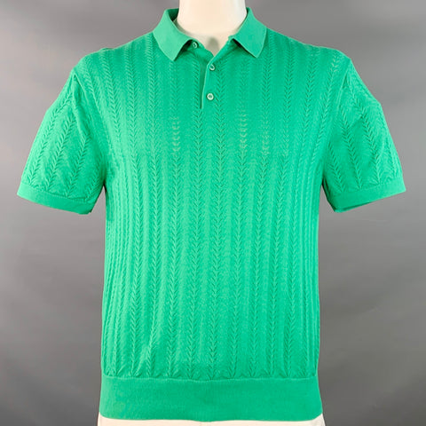 MR TURK Size XL Cole Green Pointelle Knit Cotton Blend Half Placket Polo