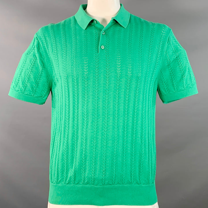 MR TURK Size XL Cole Green Pointelle Knit Cotton Blend Half Placket Polo