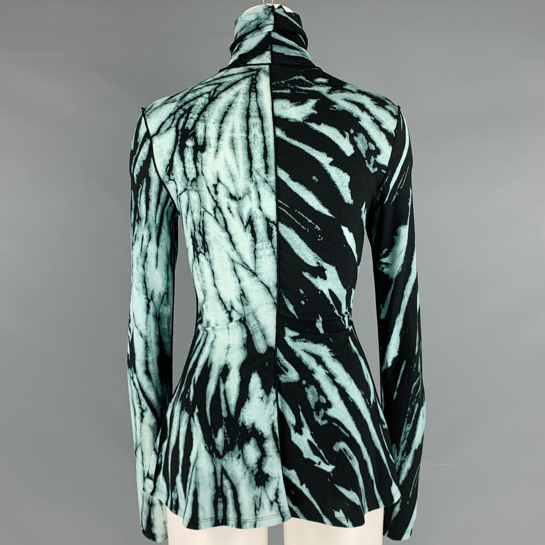 PROENZA SCHOULER Size XS Black Green Rayon Blend Marbled Casual Top