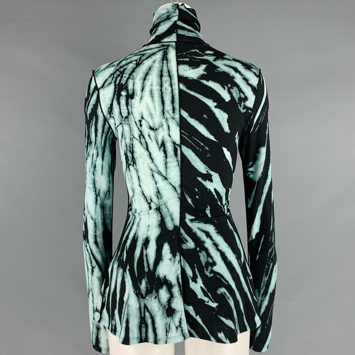 PROENZA SCHOULER Size XS Black Green Rayon Blend Marbled Casual Top