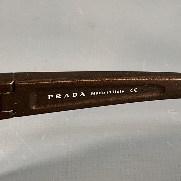 PRADA Brown Silver Acetate Shield Wrap Around Sunglasses