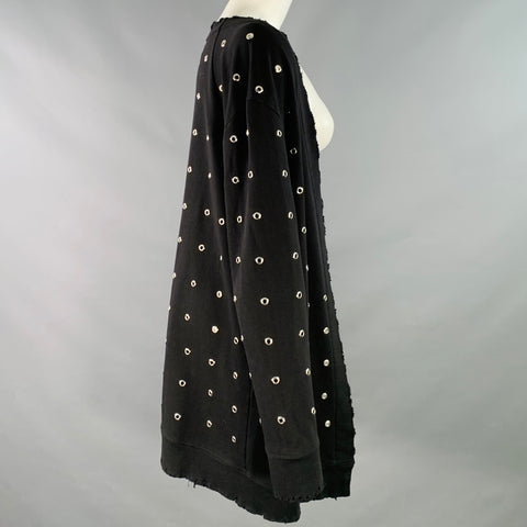 RtA Size M Black Silver Cotton Grommets Distressed Open Front Cardigan