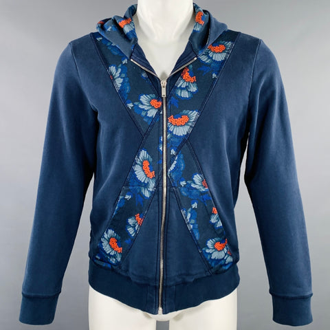ALEXANDER MCQUEEN 2015 Size M Blue Red Print Cotton Hooded Sweatshirt