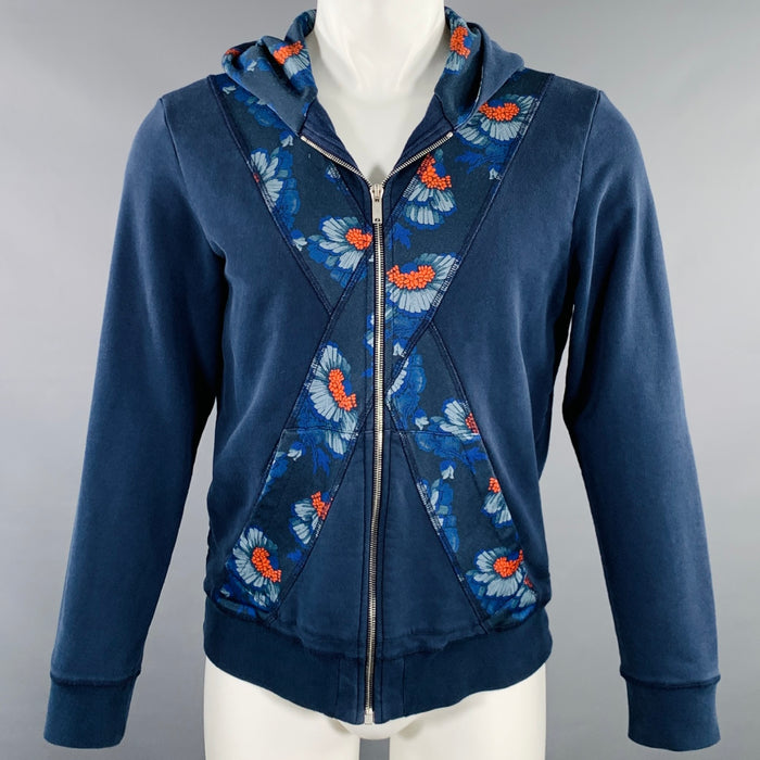 ALEXANDER MCQUEEN 2015 Size M Blue Red Print Cotton Hooded Sweatshirt