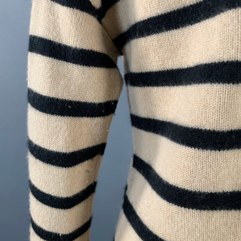 THE CASHMERE PROJECT Size XS Tan Black Cashmere Stripe Cowl Neck Sweater