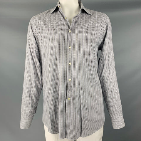 ETRO Camisa de manga larga con botones de algodón geométrico gris blanco talla L