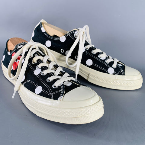 CONVERSE Size 10 Black White Red Dots Canvas Sneakers