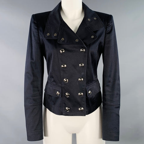 BURBERRY LONDON Size 8 Black Cotton Blend Double Breasted Cropped Jacket Blazer