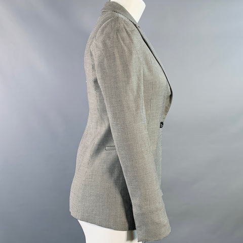 GUCCI Size 4 Black White Wool Blend Houndstooth Single Button Jacket Blazer