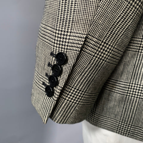 CELINE Size 44 Grey Black Glen Check Wool Linen Notch Lapel Sport Coat