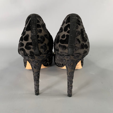 JIMMY CHOO Size 9 Black Devore Leopard Round Toe Pumps